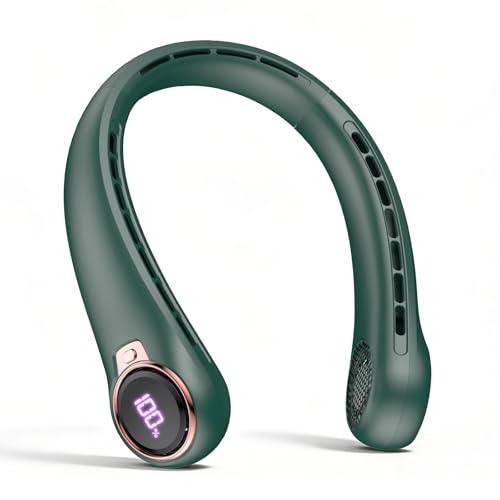 ACELIFE Nackenventilator mit LED-Anzeige Tragbarer Hals Ventilator Leise mit 6000 mAh USB Wiederaufladbare Portable Leafless Neck Fan Halsventilator 3 Geschwindigkeiten für Reisen Sport Innen Außen
