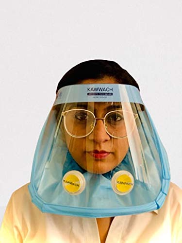 Kawwach Full Face Guard Mask With Shield 4-in-1 Protection Covers Eyes Nose Mouth Ears (Pack of 2 With Anti Fog Liquid)