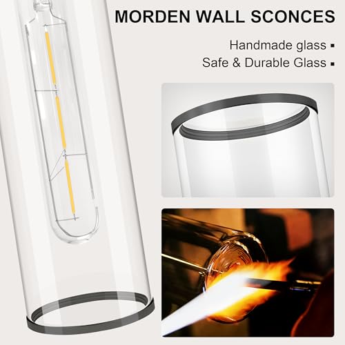 Image of Black Wall Sconces, Set of 2, 22'' Modern Vanity Lights Fixture for Bathroom with Clear Glass, Wall Sconces Lighting, for Living Room /Bathroom Hallway Mirror /Bedroom (Bulbs Not Included)