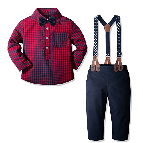 Image of Yilaku Toddler Baby Boy Clothes Gentleman Wedding Outfits, Formal Dress Shirt with Bowtie + Suspender 3 Monthes-4 Years
