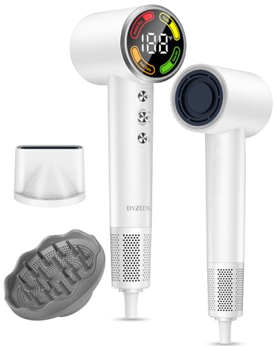 Image of High-Speed Hair Dryer with Diffuser, Ionic Blow Dryer, White | 160000 RPM for Fast Drying, Upgraded 3-Layer Motor Protection, Salon Hairdryer for Curly Straight Hair, LED Temp Display
