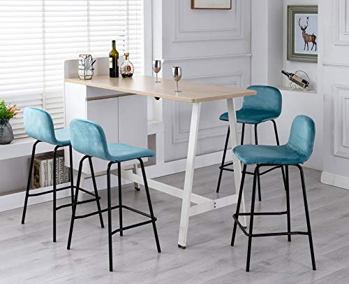 Guyou Modern 25.8\" Kitchen Stools Slipper Chair Set of 4, Upholstered Velvet Counter Height Stools Armless with Low Back and Metal Footrest,Blue - Thumbnail 4
