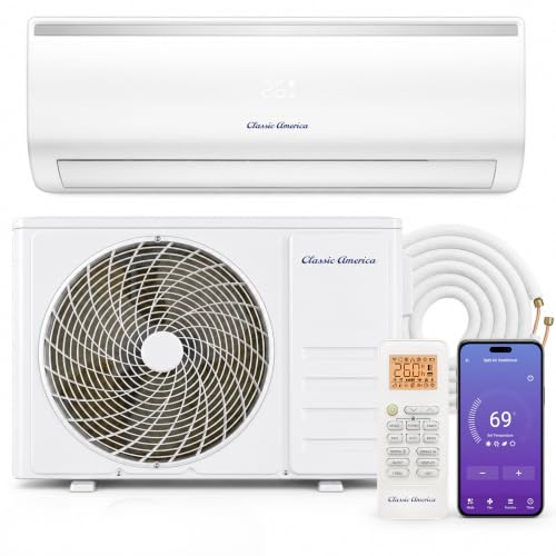 Image of Vtronix Classic America 12000 BTU Smart Mini Split AC /Heat Pump, 19 SEER2 Inverter Ductless Wall Mount, 110 /120V, Quiet 29dB, WiFi /Alexa, Pre-Charged, 16ft Line Set Kit, Up to 550 Sq Ft