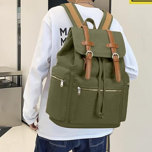 Image of Bluboon Vintage Backpack Leather Trim Casual Bookbag Men Women Laptop Travel Rucksack