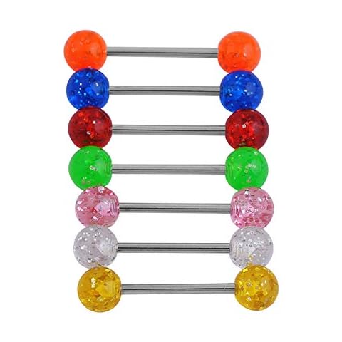 hearsbeauty 7/20 Pcs Nipple Tongue Bar Barbell Ring Acrylic Resin Punk Sequins Luminous Unisex Body Piercing Jewelry 7pcs Cover