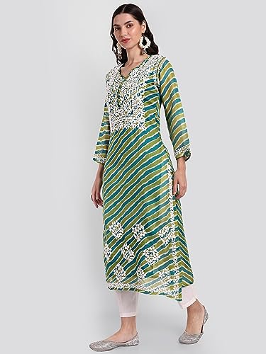 Image of Seva Chikan Hand Embroidered Chikankari Kota Lucknowi Kurti Kurta with Slip SCL4047