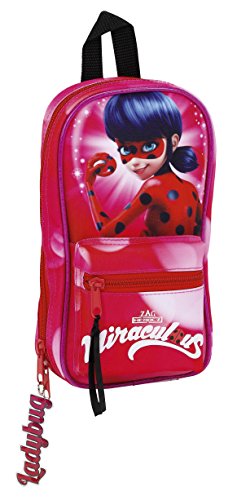 Lady Bug Miraculous: Plumier forma de mochila con 4 portatodos llenos  Safta 411712747