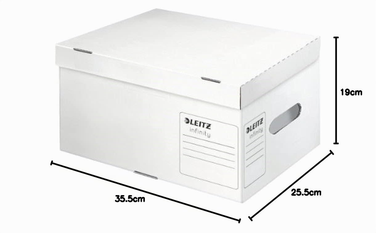 Leitz Infinity Archiv-Container, Größe S, Schachtel für A4, Transportbox mit Deckel Oben, Faltbare Kartonverpackung, 100 % säurefreie Wellpappe, 1 Stück, Weiß, 61050000