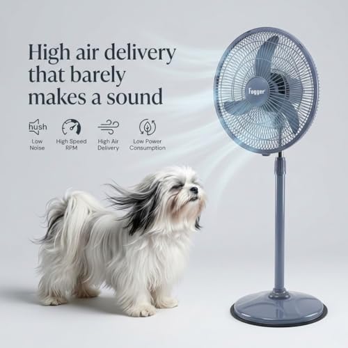 Image of Fogger Electric Pedestal Stand Fan, Blue, Silent Operation, High Air Delivery, 2 Year Warranty