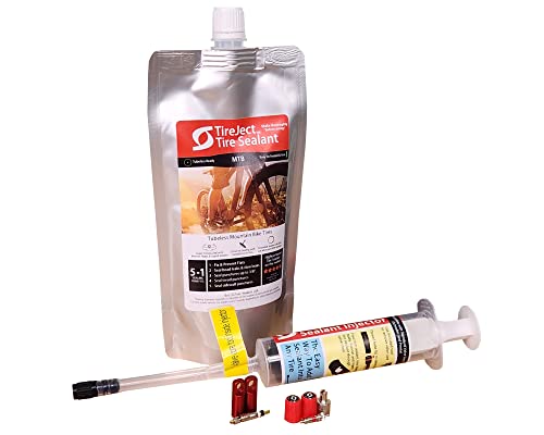 TireJect Mountain Bike (MTB) Tire Sealant Kit - Tubeless & Tubeless Ready Flat Tire Protection - Seal Large punctures 3/8