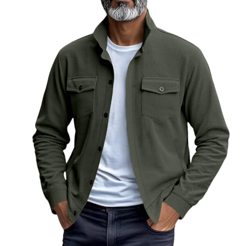 Mens Jacket Heavyweight Corduroy Button Down Stand Collar Fall Winter Coat - image 1