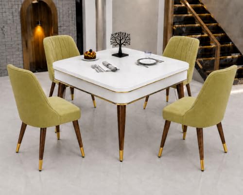Image of WOODEN SPACE 4 Seater Wooden Dining Table Set | Urban Marble Top Dining Table with Chairs for Dining Room & Kitchen (Modern Frontline Light Green) (42 x 42 x 30 inch)
