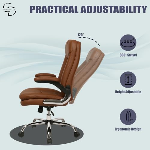 Image of ERGOLUX Premium Office Chair | Ergonomic High Back Boss Chair for Home Office, Home Office & Study | Height Adjustable Office Chair with Chrome Base | 1pc (Brown)