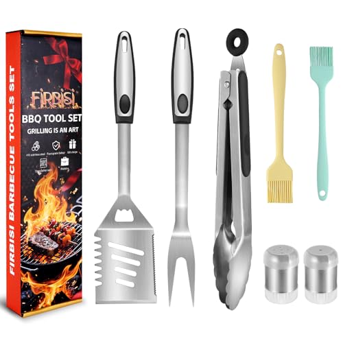 BBQ Grill Tool Set BBQ Grilling Accessories Set 8PC Barbecue Grill Tools Utensils Set for Outdoor with Spatula, Fork, Brush, Tongs, Seasoning Bottle Grilling Gifts for Men Dad