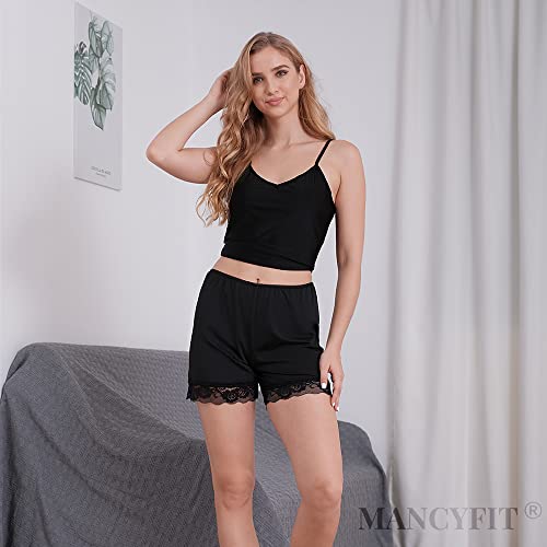 Mancyfit Pettipants For Women Half Slip Culotte Shorts Split Skirt Lace Snip 4” Inseam Black Large #TOP5