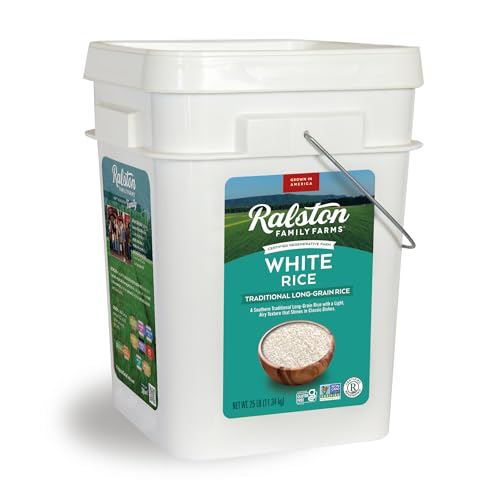 Ralston Family Farms Traditional White Rice, 25 lb Bucket - Long Grain, Non-GMO, Gluten-Free...