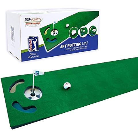 PGA Tour Unisex Ball, Alignment Tool and Training Dvd 6ft Putting Mat with Guide Ball, Green, UK Cover