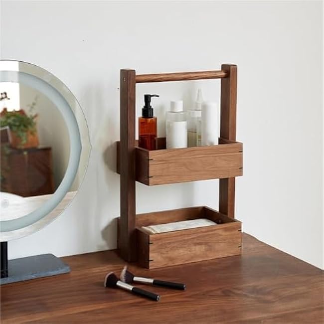 Home Furnishing Solid Wood Multi-Layer Storage Shelf Kitchen Bathroom Organizer with Fruit Vegetable Basket Makeup Perfume Rack Space-Saving Vertical Design(45 cm)