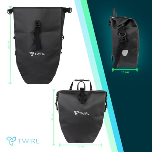 Twirl Fahrradtasche für Gepäckträger Single, 22 Liter, mit Tragegriff, Schultergurt und herausnehmbarer kleinen Innentasche, Gepäckträgertasche, Fahrrad Tasche hinten, schwarz