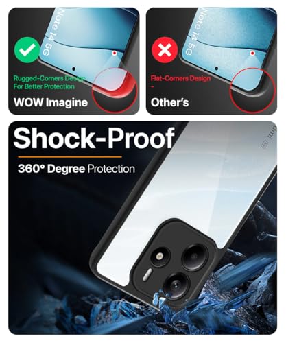 Image of WOW IMAGINE Shockproof Hybrid Back Cover for Redmi Note 14 SE 5G | Redmi Note 14 5G | Hard Slim fit Back Case | PC & TPU | Clear Transparent Case - Black