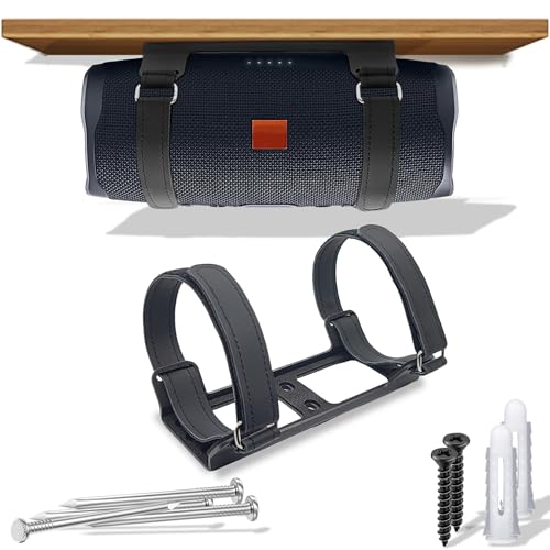 Metal Wall Mount Compatible for jbl Charge 6/Charge 5,4,3/Flip 7/Flip 6,5,4,Secure Shelf Holder with Adjustable Leather Straps, Speaker Wall Bracket for Ceiling (Black)