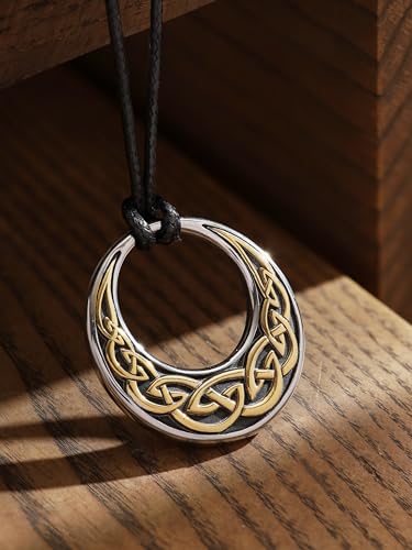 HAQUIL Celtic Knot Necklace, Gold Plated Stainless Steel Celtic Trinity Knot Charm Amulet Pendant, Faux Leather Cord, Celtic Jewelry Gift2
