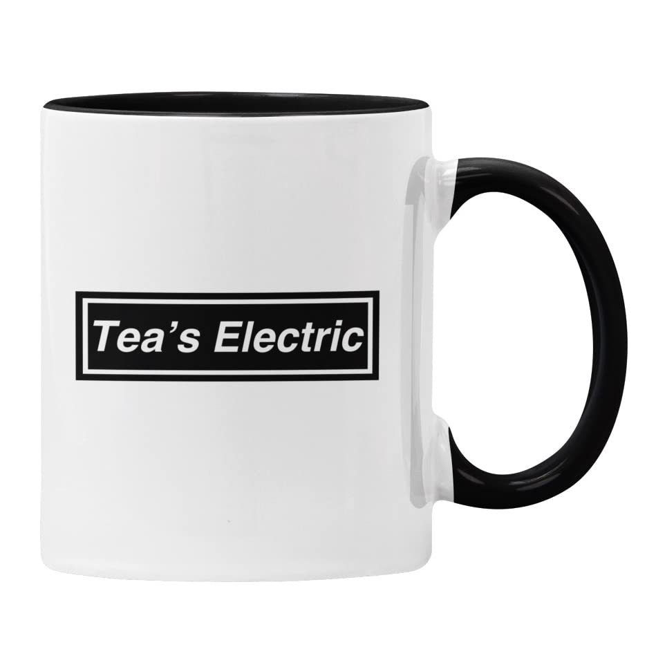 Tea's Electric Mug, Oasis Gift for Him or Her Manchester Music Indie Plumfoolery Ceramic (Black)
