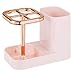 mDesign Plastic Toothbrush Storage Organizer Holder with Cup for Bathroom, Vanity, Countertop Space - Holds Brushes, Toothpaste, Floss, Dental Accessories - Light Pink/Rose Gold
