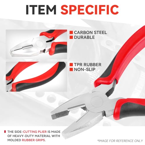 Auto Dynasty 5pcs Pliers Jaws Set with Milled Teeth Hot-Riveted Joint DIY Repair Hand Tool Kit Set for Garage Home Household Office Warehouse, Red