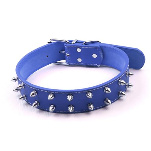 Pssopp Hundehalsband Im Punk-Stil, PU-Leder, Verstellbares Stachelhalsband für Mittelgroße und Große Hunde, Stilvolles Nieten-Design für Modische Haustiere (Blue)