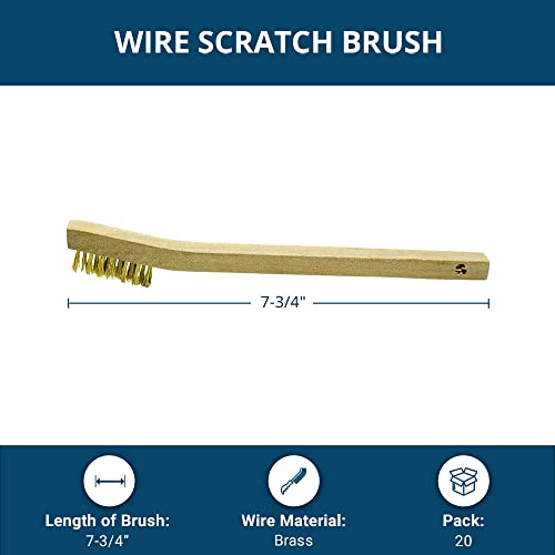Image of Benchmark Abrasives 7-3 /4 inch Welding Toothbrush Wooden Handle for Cleaning, Removing Rust, Paint, Corrosion, Metal Parts, Multi-Purpose Wire Brush - 20 Pack (Brass)