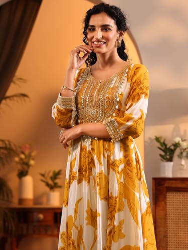Image of Libas Printed Georgette Anarkali Kurta With Trousers and Dupatta