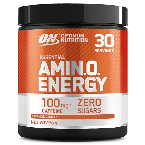 Optimum Nutrition Amino Energy Pre Workout Powder, Energy Drink with Amino Acids, BCAA and L-Glutamine, Food Supplement with Vitamin C and Caffeine, Orange Cooler Flavour, 30 Servings, 270 g