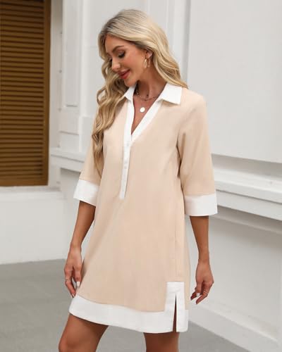 Kedera Women Botton Shirt Dress V Neck Short Sleeves Summer Casual Work Shift Tunic Dress with Pockets3