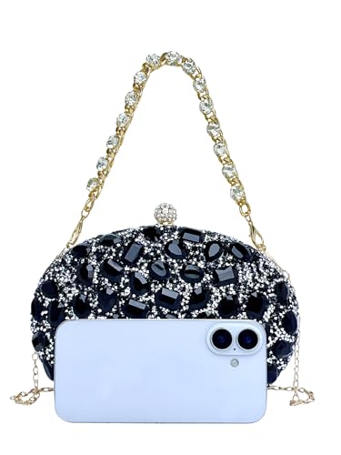 Image of Sparkling Crystal Diamond Women's Rhinestone Clutch Purse with Round Pearl Clasp