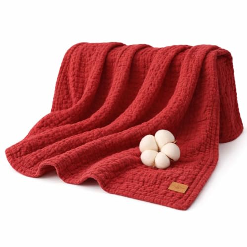 MAVURA Alpenfaser Sanfte Musselindecke Kuscheldecke Erwachsene & Kinder aus Baumwolle Farbe: Rot