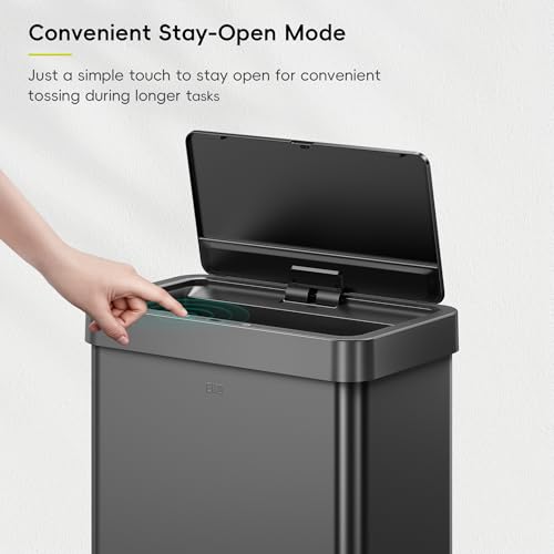 Image of EKO Mirage X 80 Liter / 21.1 Gallons Motion Sensor Trash Can or Recycling Bin, Automatic Large Kitchen Trash Can Touchless, Stainless Steel, Matte Black
