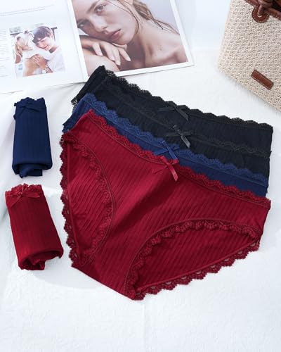 Image of Aijolen Women's Cotton Bikini Underwear Soft Low Waist Panties Cheeky Lace Underpants S-XXL