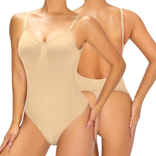 Backless Shapewear for Women, Slimming Thong Bodysuit, Seamless Low Back Waist Shaper