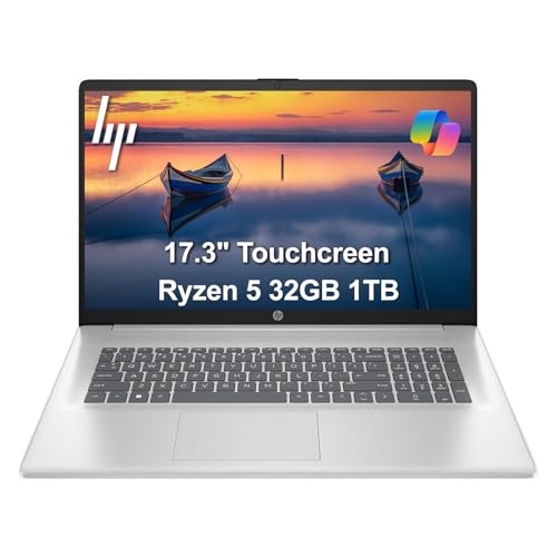 Image of HP 17 Touchscreen Laptop (17.3 inch HD+, 32GB RAM, 1TB SSD, AMD Ryzen 5 7430U (> Intel i5-1334U)), Webcam, Long Battery Life, Fast Charge, Numeric Pad, Win 11 Home w / Copilot, Business & Student