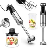 Huslog BlendPlus Stabmixer 3in1 – 1500W Hochleistungsmixer mit Edelstahlklingen, Zerkleinerer, Schneebesen & 600ml Messbecher – Stufenlose Geschwindigkeit & Turbo-Funktion – Edelstahl/Schwarz