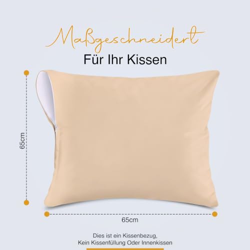 wasserdichte Kissenbezüge Mit Reißverschluss Beige 65x65cm, 2er, Gegen Bettwanzen – Ansicht 2