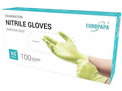 EUROPAPA 100 Guantes De Nitrilo Desechables, Guantes Desechables, Guantes De Examen, Guantes De Nitrilo, Sin Polvo, Sin LÁTex, No EstÉRiles, Sin LÁTex, Guantes Disponables (XS, Verde)
