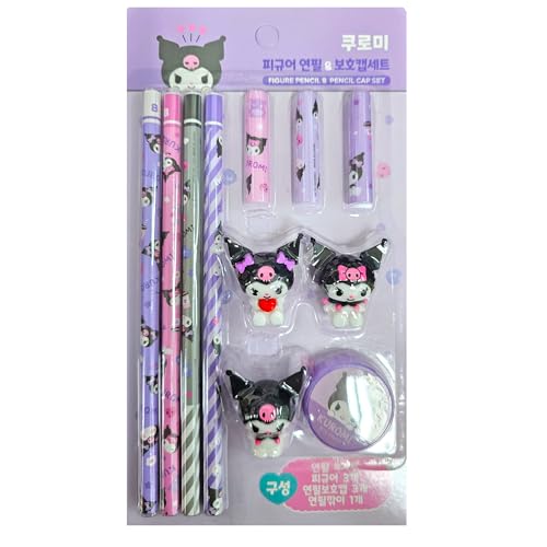 Crayons de dessin Kuromi Sanrio set papeterie avec taille-crayon enfant