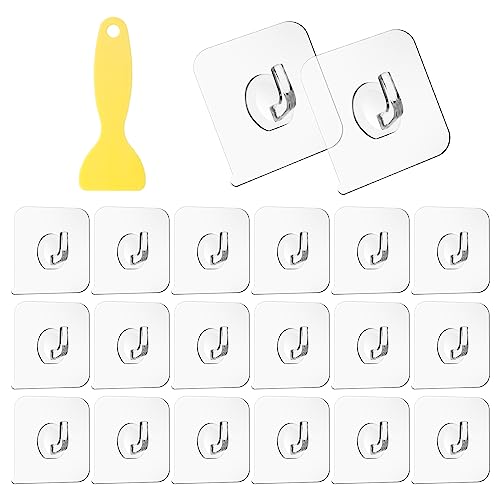Vaktop Magischer Haken, 20 Stück Transparente Haken, Klebehaken Transparent, Selbstklebende Klebehaken mit Schaber - für Küche, Bad, Toilette Türwand (5kg Max)