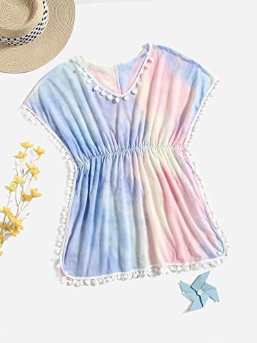 Milumia Girl's Cute Tie Dye Beach Coverups Pompom Trim Swimsuit Swimwear Cover Up Multicolor 10 Years #TOP2