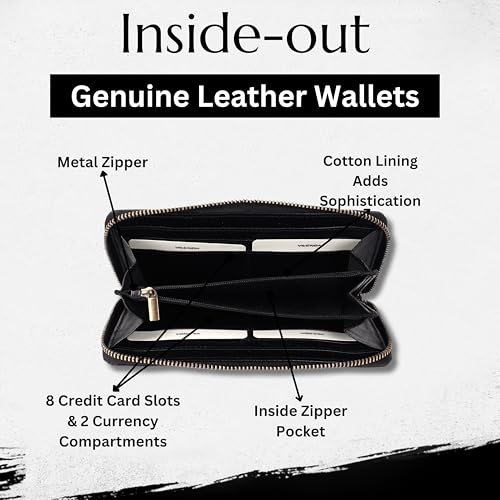 Vintage Genuine Italian Leather Boho Studded Wallet – Zipper Coin Purse & Credit Card Holder for Women (Black)4