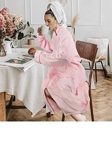 Pavilia Womens Housecoat Zip Robe, Fleece Zip Up Front Robe Bathrobe, Plush Warm Zipper House Coat Lounger For Women Ladies Elderly With Satin Trim, Pockets, Long - Light Pink (Large/X-Large) #TOP7