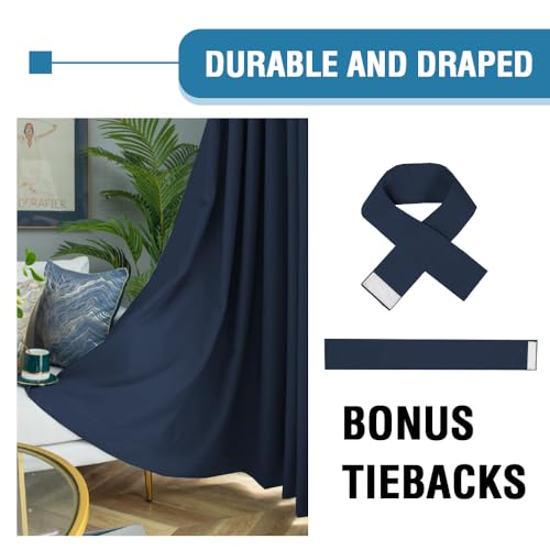 BellaHills 100% Blackout Curtains for Bedroom Thermal Insulated Curtains & Drapes Blackout Curtain Pencil Pleat Curtain for Living Room with Black Liner 2 Panels Set, 46 x 72 Inch, Navy - Image 6