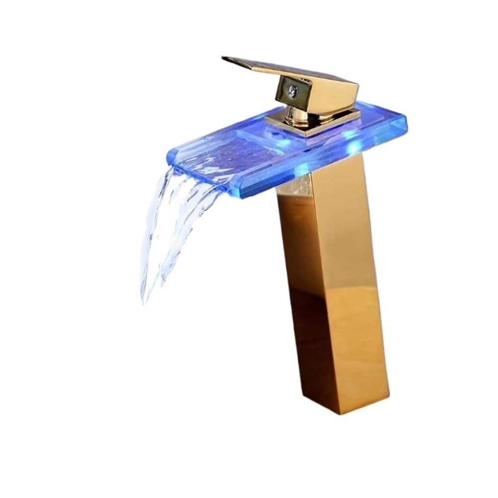 Blyqxs Gold 1 European Gold/Black Basin Faucet Bathroom Led Waterfall Faucet Wash Basin, Hot And Cold Copper Faucet Bathroom Faucet A1015(Gold 1)